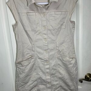 Cream Button-Down Sleeveless Dress